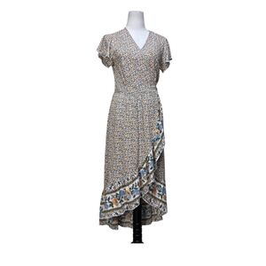 Zesica Floral High Low Wrap Dress with Flutter Sleeves | Size Medium